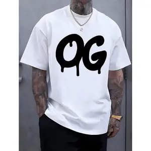 Men's Plus Size Casual 100 Cotton White T shirt 180G Short Sleeved with OG Drip Tee
