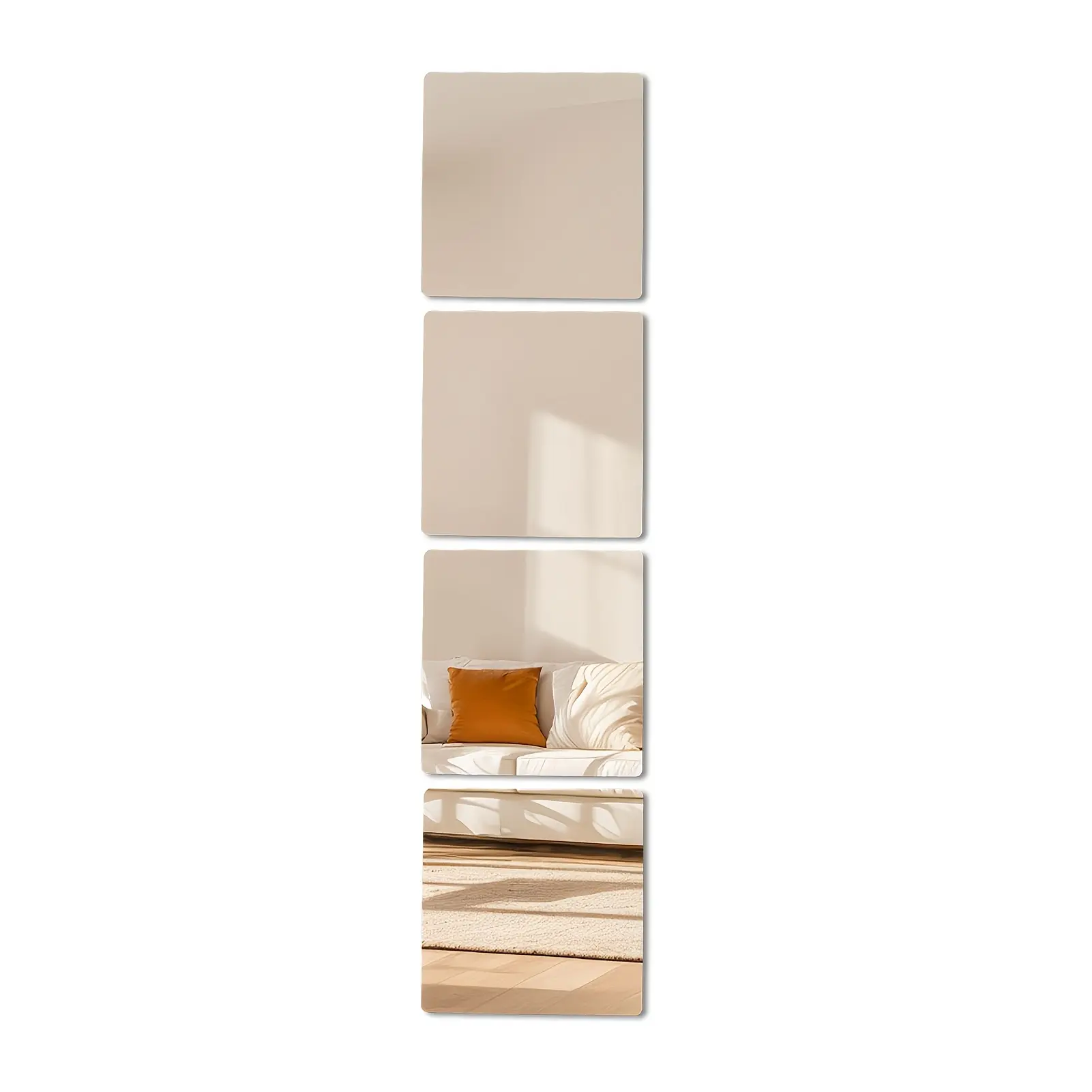 4 Piece Wall Mounted Full Length Mirror Tiles, 11.81 × 11.81 Inches