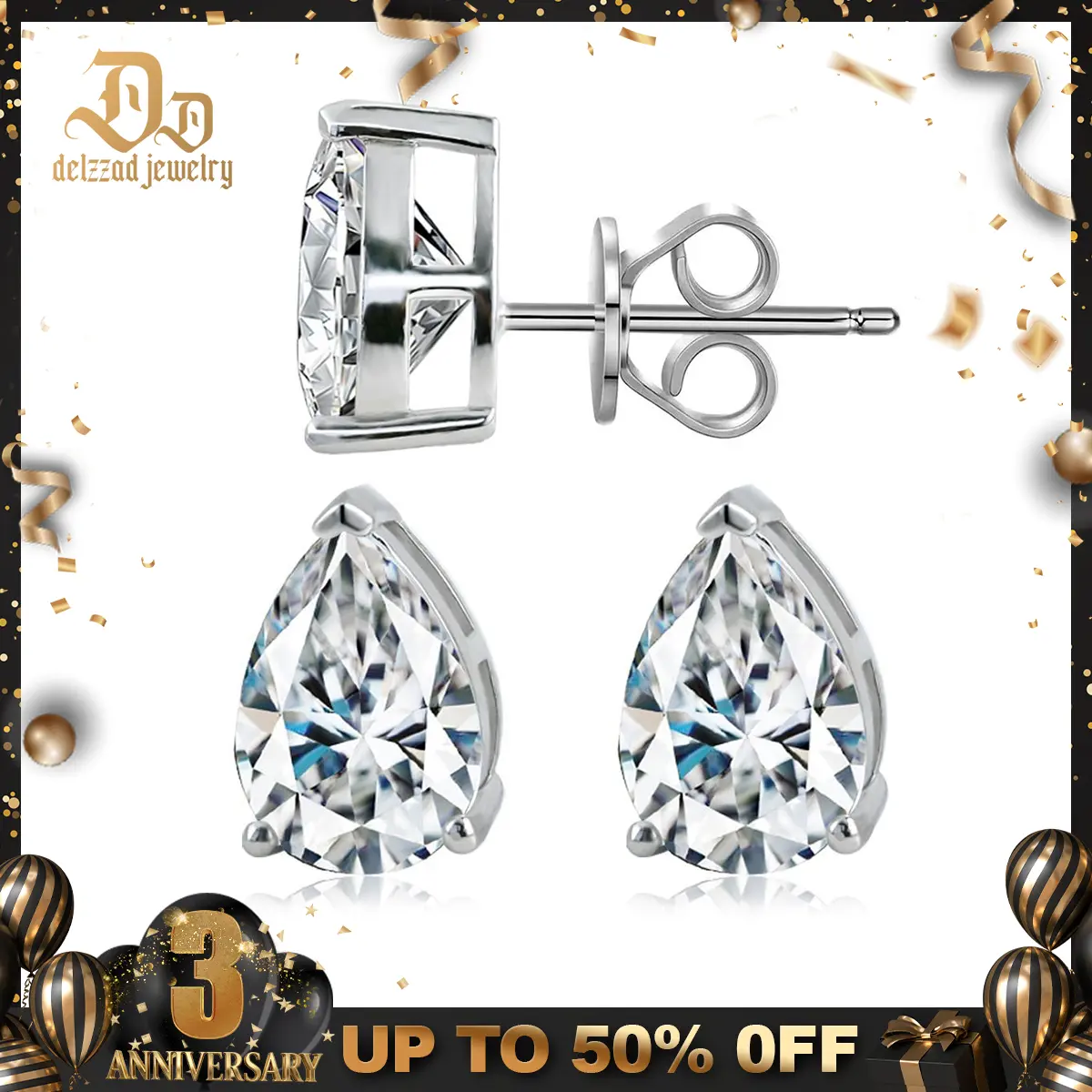 Delzzad Pear Cut Stud Earrings Lab-Created Moissanite Stud Earring S925 Sterling Silver Moissanite Jewelry Perfect Birthday Mother’s Day Christmas Gift for Men Women Wedding Set