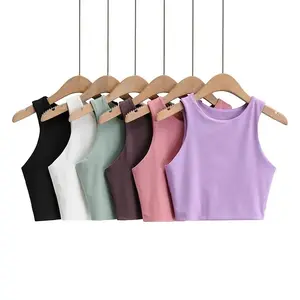 2025 Summer Fashion Women Sexy Slim Tops O-neck Sleeveless Double Nylon Ladies Good Quality Tank Tops 6 Colors