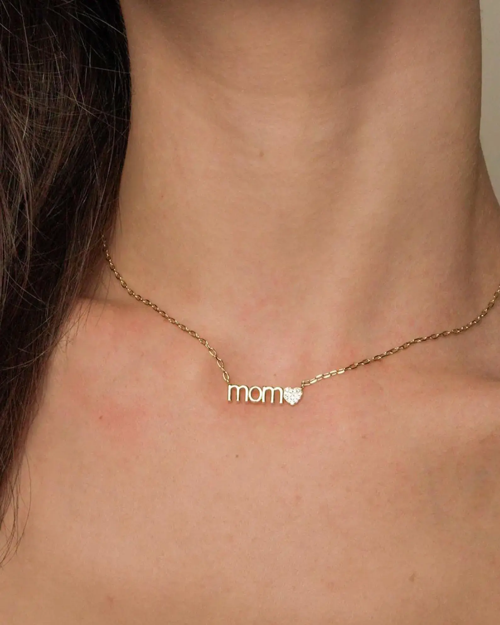 Mom Necklace with Diamond Heart Charm, 14K Gold or Sterling Silver Dainty Mother’s Gift Jewelry