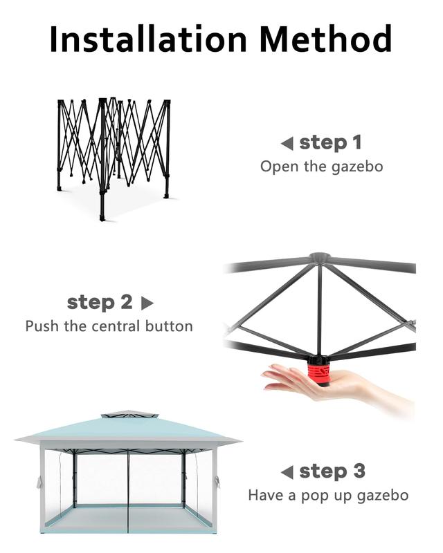 Pop Up Gazebo 12x12, Canopy Tent with Mosquito Netting, One Push Setup for Backyard Patio Garden with 4 Sand Bags- Blue