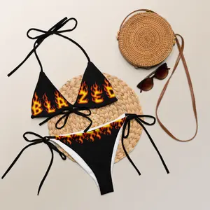 Blazed Fire Bikini Set for Women – Sexy Triangle Top Two Piece Swimsuit, 420 Stoner Baddie Swimwear, Vacation Beach Outfit, Trendy Swim Sets 2025