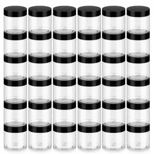 36 Pack 2 OZ Plastic Jars with Lids, BPA Free, Reusable, Refillable Transparent Cosmetic Containers for Bath Salts, Cosmetics, Powders, Beauty Product and Small Accessories Bottles Tin