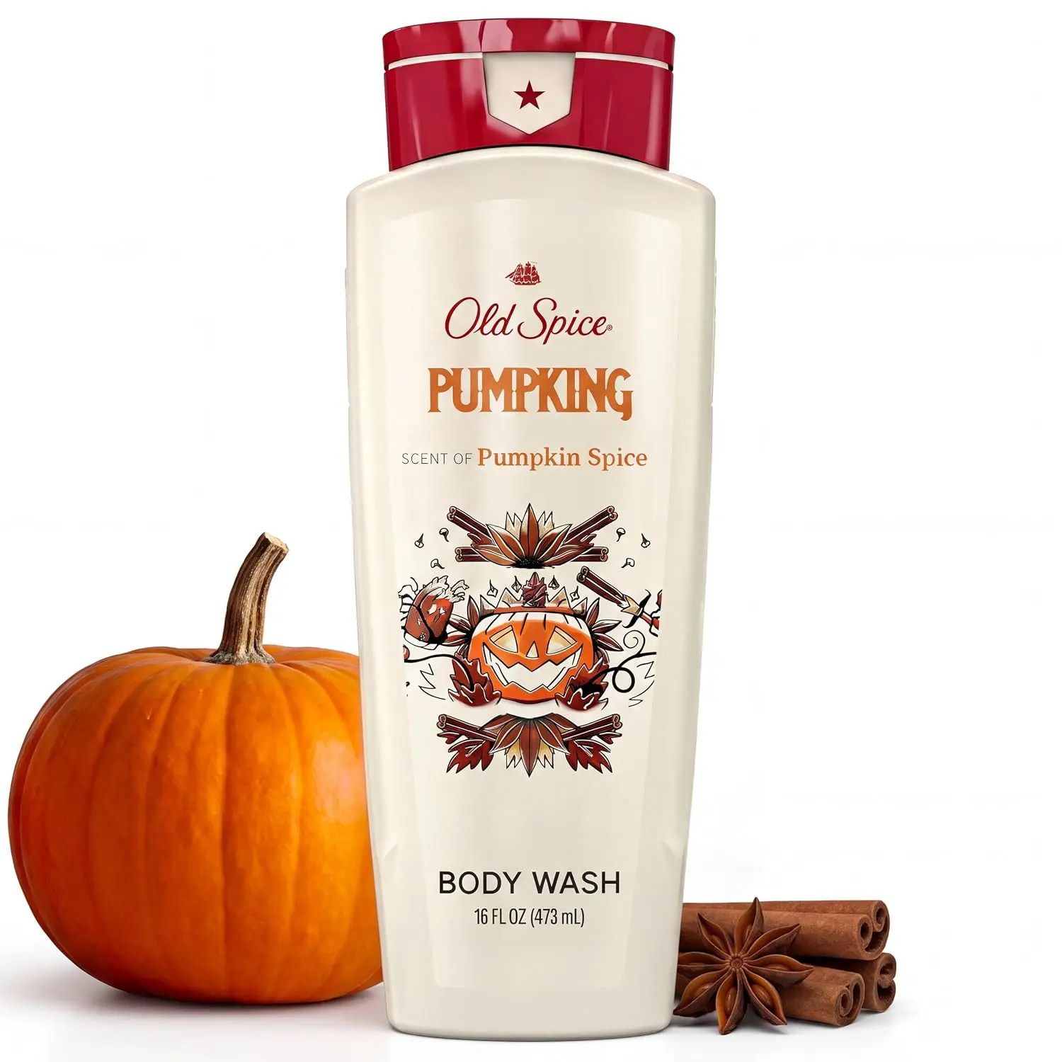Old Spice Men's Fallidudes Edition Body Wash, PumpKing Pumpkin Spice Scent, 24/7 Frightful Freshness, Long-Lasting Cleanse, Rich Lather, 16 oz