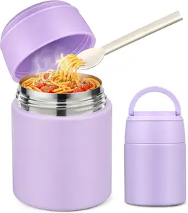 10oz Soup Thermo for Hot   Insulated  Jar with Spoon Wide Mouth Stainless Steel Lunch Container Leak Proof Vacuum  Box for School Travel Picnic Purple