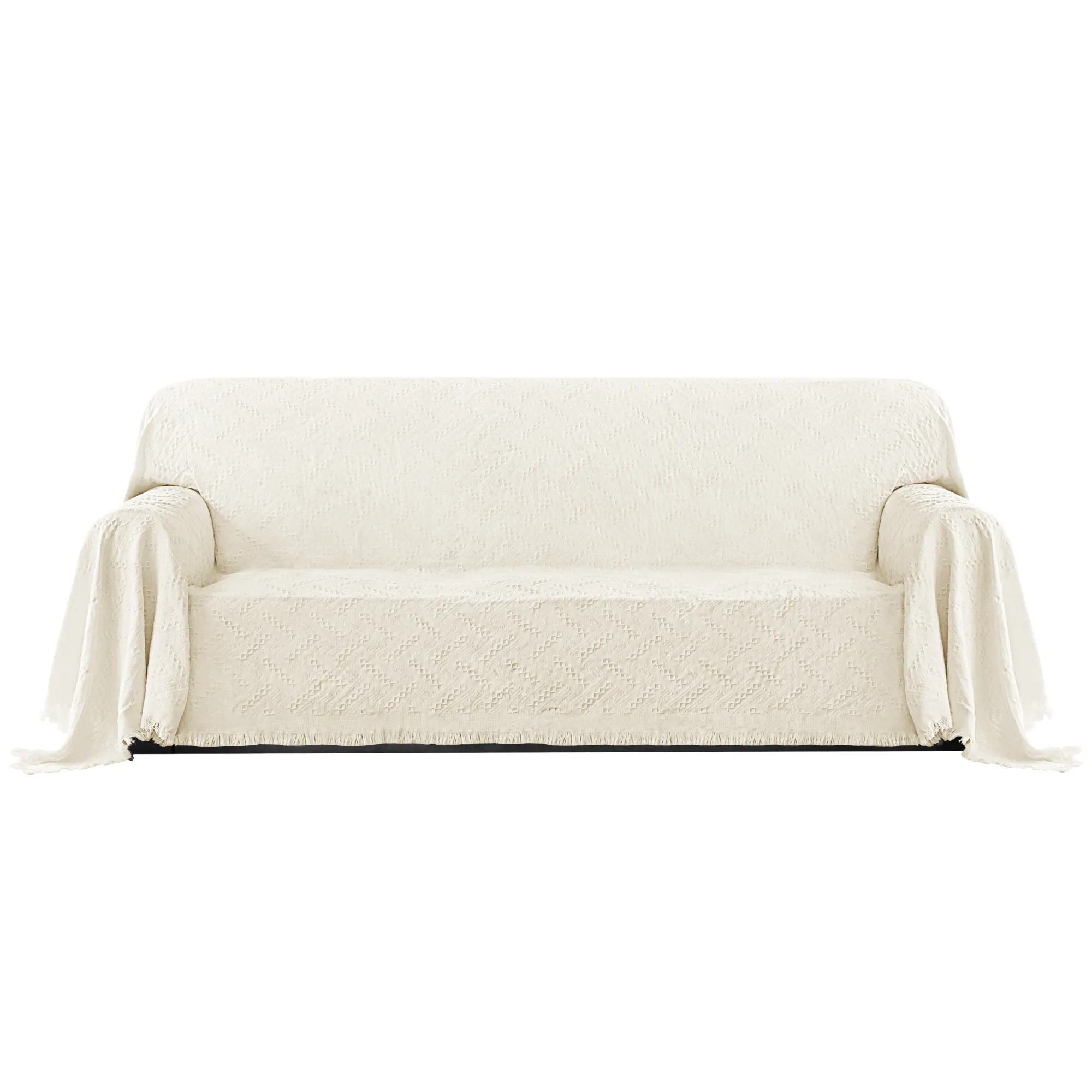 PureFit Geometric Jacquard Sofa Cover - Textured, Soft, Wrinkle-Resistant, Washable Couch Cover for 3 Cushions with Tassels, Pet-Friendly, Ideal for Bedroom House Decor, All Seasons Any Occasion
