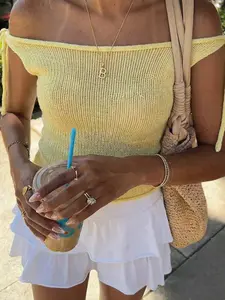 Elegant One-Shoulder Slim Fit Knit Women's Top, Lace-Up Adjustable Design, Perfect for Vacation Beach Daily Wear, Casual Style