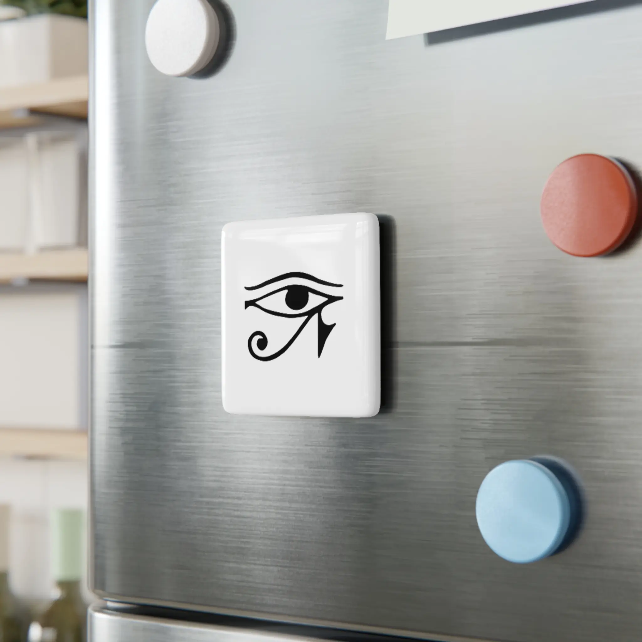 1-Piece Ceramic Square Fridge Magnet, Egyptian Eye of Horus Protection Symbol, Lightweight Glossy Luminous Decorative 2 In-1 Kitchen Home Refrigerator Accessory