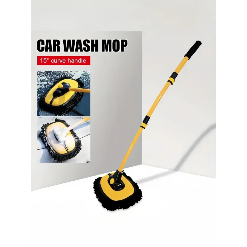 15-degree flexible and extendable car wash mop, chenille microfiber scratch-free cleaning brush, detachable water suction head, suitable for vehicle exterior care.