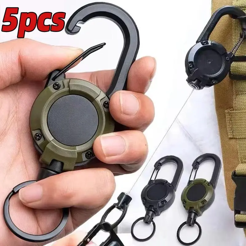 5PCS Heavy-Duty Plastic+Wire Retractable Keychain Pull Reel, Retractable Rope with Carabiner, Spring Recoil Tool Holder, 4x12.5cm Access Control for Outdoor Climbing