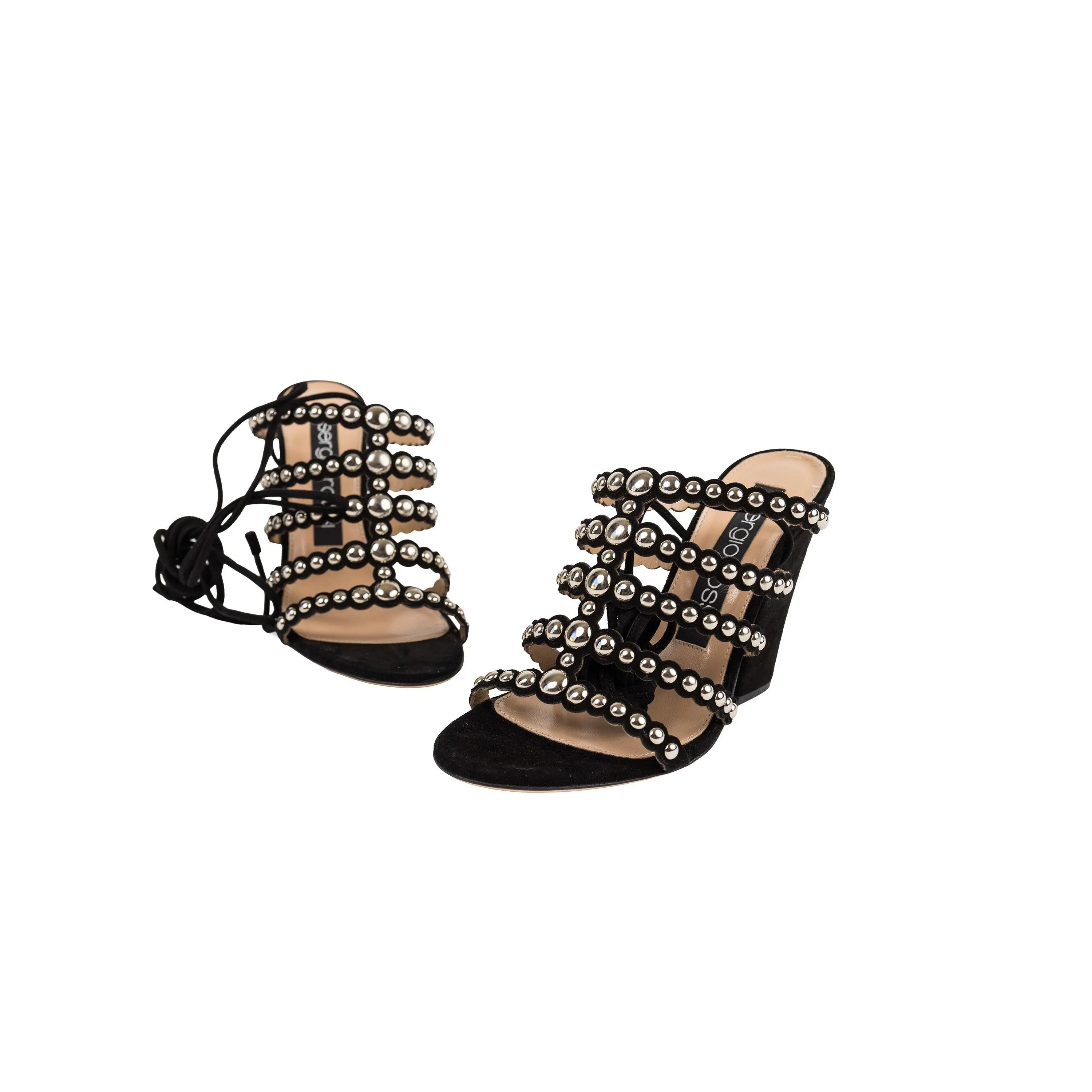 Sergio Rossi Black Suede Studded Sandals Size 36.5