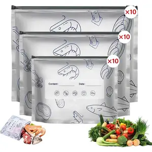 30PCS Reusable Food-Grade Aluminum Foil Bags, Heavy-Duty Zipper Lock Storage Pouches – Airtight Leakproof Moisture-Proof for Meal Prep, Fruit Vegetable Meat