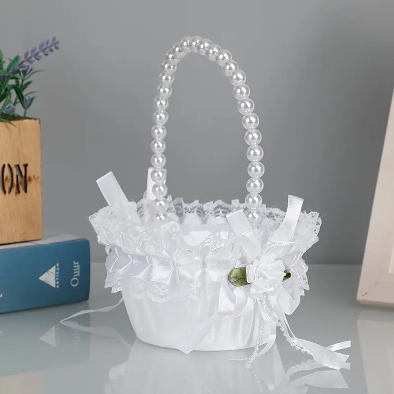 New Western Wedding Flower Basket, Bride Flower Girl Throw Flowers, Pearl Handle, Artificial Decorative Lace Decoration, Handheld Flower Basket, Organiser, Organizing Baskets, Western Theme, Elegant Decor