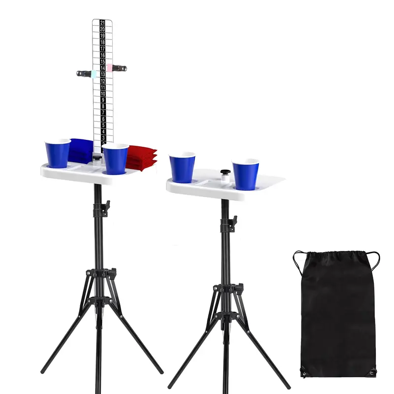 All-Weather Plastic Cornhole Scoreboard Set, Adjustable Height Tripod, 43.3" Tall View, Drink & Phone Holders, Sturdy Support, Convenient Easier Carrying for Outdoor Family Yard Play (Sports & Outdoor Coaches' Gear)