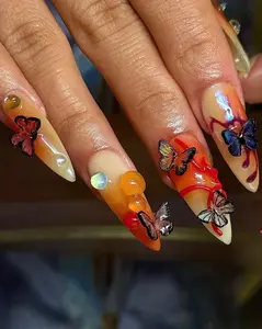 Handmade 3D Butterfly Nails, Spring Colorful Summer Press On Nails