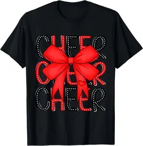 Coquette Cheer Shirt - Black & Red Team Cheerleading Casual Short Sleeve Cotton Tee