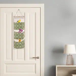 3-Pocket Over The Door Hanging Organizer, Waterproof Linen Cotton Wall Storage Bag for Bedroom & Bathroom