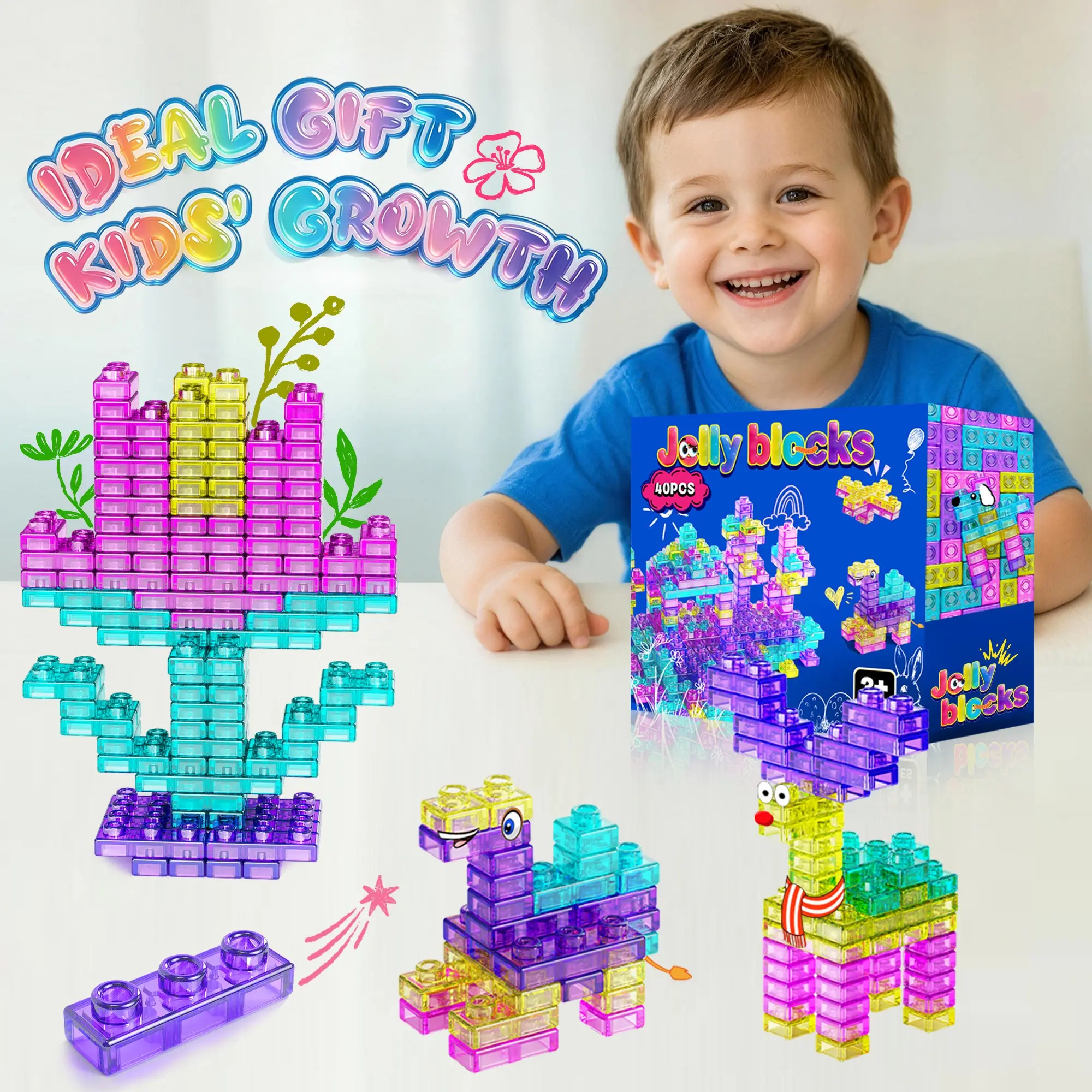 Soft Silicone Blocks Magnetic Tiles Set 40 Pcs | Squeeze, Stretch, Chewable, Sensory STEM Montessori | Large Choking-Safe, BPA Free, Dishwasher Safe | Fine Motor & Hand-Eye Skills | Gift for Ages 3+ Boys Girls