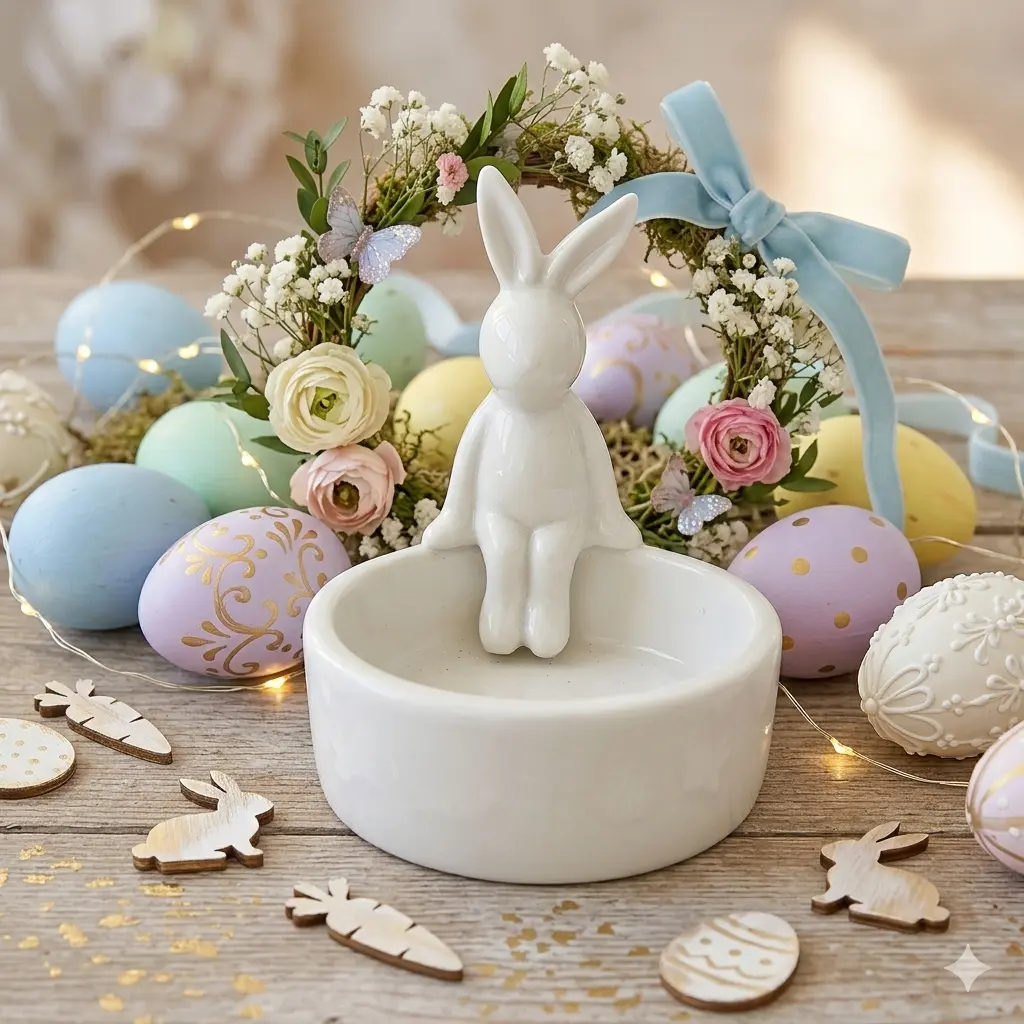 Cute Ceramic Bunny Candle Holder - Adorable Easter Ornament, 2026 Easter Basket Gift Idea, Versatile Home Accent for Birthdays & Holidays, Ceramic Art Home Decor, Ornaments, Home Decoration