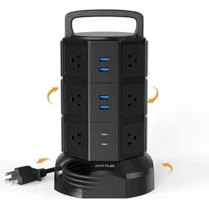 Power Strip Tower Surge Protector,  1625W 13A Outlet Surge Electric Tower, 12 Outlets 6 USB Ports Charging Station with 16AWG 6.5Ft Heavy Duty Extension Cord for Home Office Dorm Black