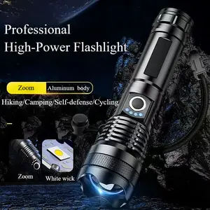 XTAUTO LED Tactical Flashlight with 1500 Lumens Super Bright, Rechargeable Zoomable Waterproof Flashlight with 5 Lighting Modes, Portable Handheld Flashlight for Outdoor Camping Hiking Home Emergency Use, Durable High Lumens Torch Light Multimode