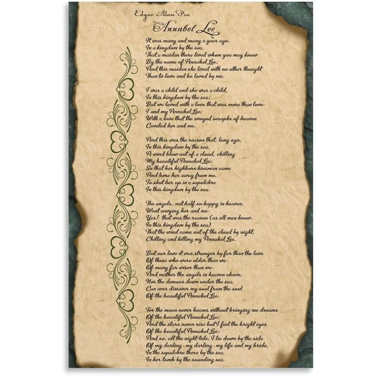 NJYXART Edgar Allan Poe Annabel Lee Poem Artwork, Decorative Print for Room, 12x18in (30x45cm) Home Decor Wall Art
