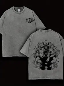 One Piece Portgas D. Ace Graphic T-Shirt, Vintage Washed Distressed Oversized Anime Tee, Retro Fire Fist Ace Pirate Streetwear Top for Men Women, Anime Lover & One Piece Fan Gift Shirt