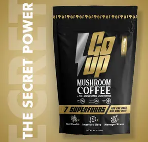 Café con Adaptogenos Go Up Mushroom Coffee, Instant Mushroom Coffee Mix with Reishi, L-Theanine, Collagen, Vitamins B6 & B12 – Adaptogenic Blend for Energy, Focus, and Digestive Health 30 Servings of Mushroom Coffee