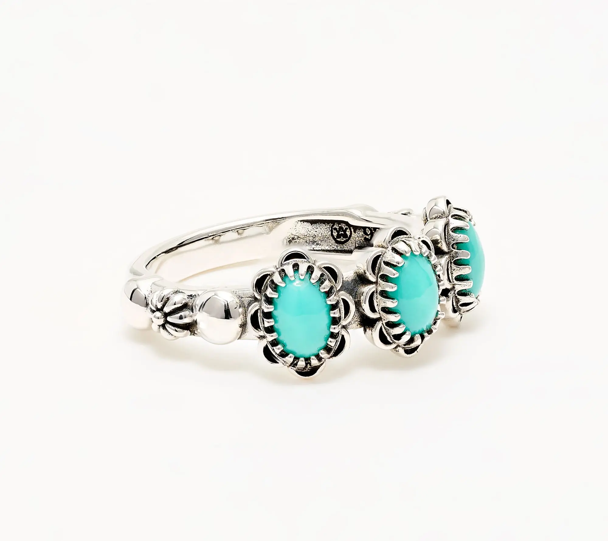 American West Sterling Concha Gemstone 3 Stone Ring