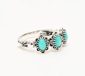 American West Sterling Concha Gemstone 3 Stone Ring
