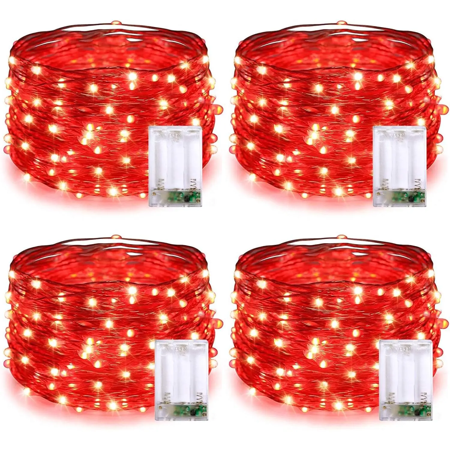 4 Pack 50 LED Red Valentine Day Lights Battery Operated, 16.1ft Red Fairy Lights, Mini String Lights for Valentine Wedding Party Bedroom Decorations