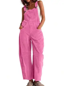 Women's Corduroy Overalls Jumpsuit, Baggy Wide Leg Casual Romper With Adjustable Straps Pockets,Retro Loose Fit Dungarees For  Fall Winter