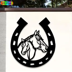 1pc Horseshoe & Horse Head Metal Wall Art,Horseshoe & Horse Head Statue Mural, Ideal Gift for New Year, Christmas, Western Decor Enthusiasts,  Perfect for Farmhouse Wall & Ranch Fence, Unique Equestrian Decor