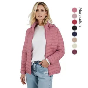 BIGWIG women's polyester casual regular jacket, autumn and winter zipper temperament commuter boutique short hooded detachable solid color stand collar light cotton coat, warm coat