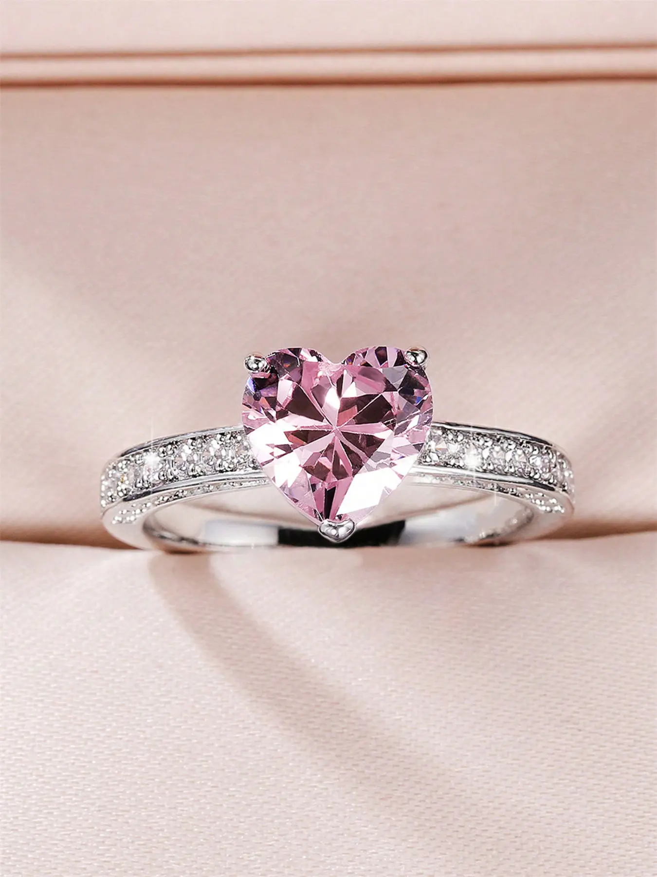1 PC Fashion Heart Cubic Zirconia Ring Cz Ring For Women For Valentine's Day Gift Wedding Engagement Jewelry