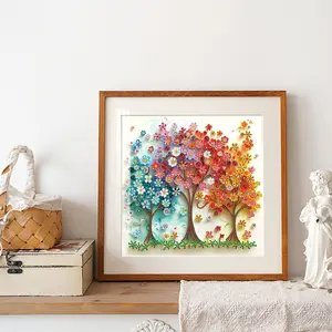 Flower Tree Pattern DIY Diamond Art Painting Kit without Frame, 5D Diamond Art Painting Kit for Beginners, Wall Art Decor for Home Living Room Bedroom