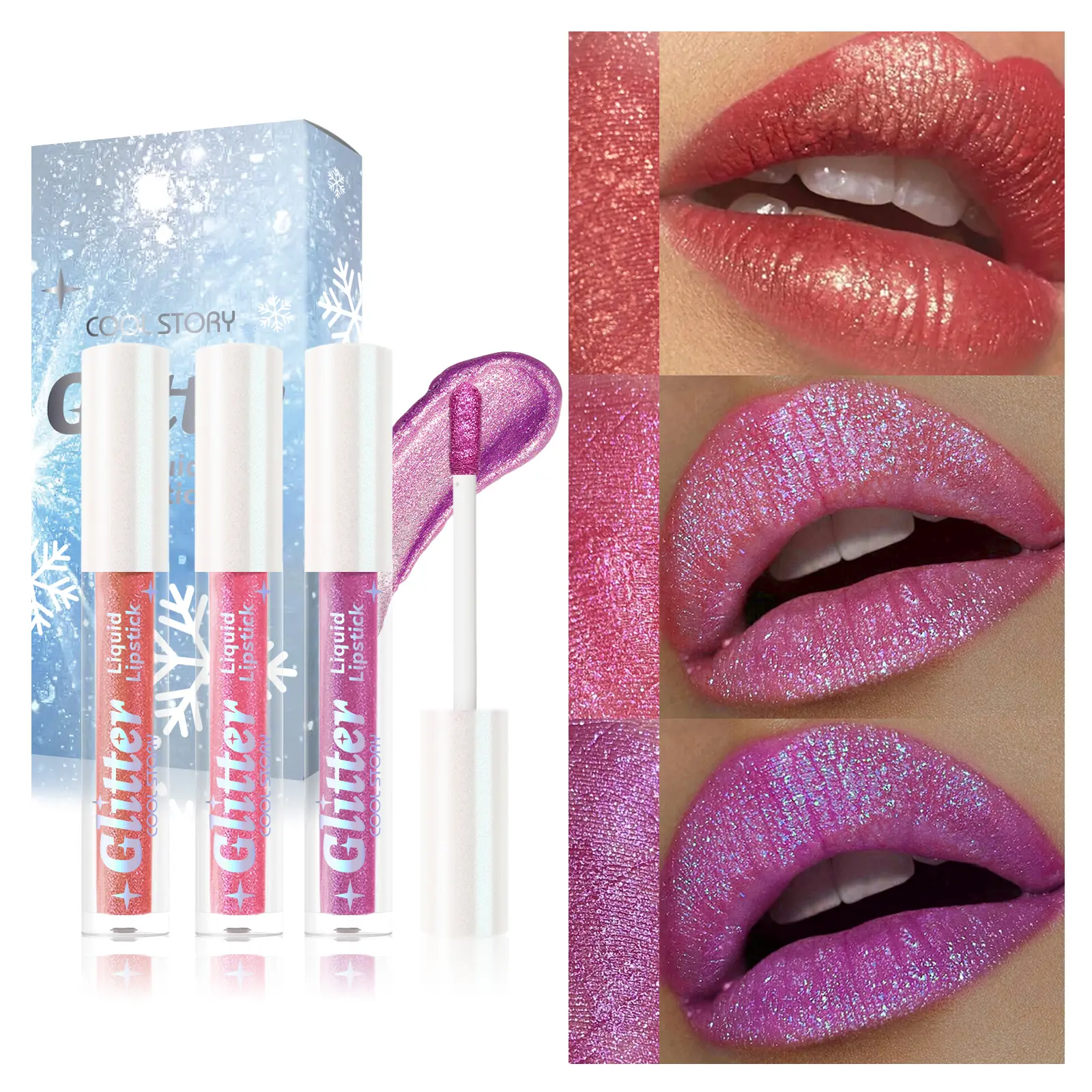 Pearlescent Glitter Lip Gloss Set (3pcs: Pink & Purple Metallic Shades) - Non-Sticky, Hydrating, Long-Lasting, Flawless Glossy Beauty Products for Teen Girls
