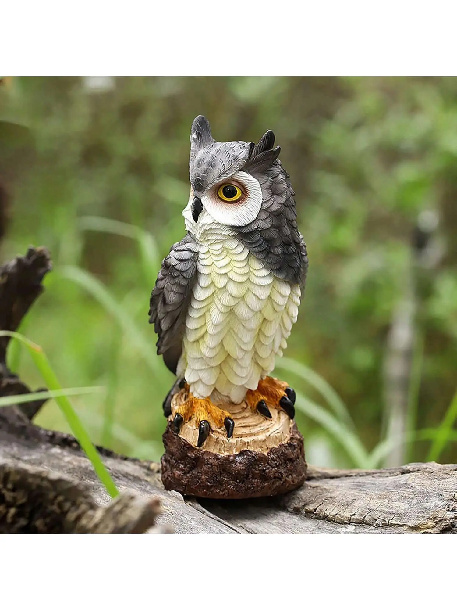 Garvee grey- Garden Ornaments Outdoor Owl Ornament,Garden & Home Decor,Resin Artificial Owl Garden Decor, Faux Outdoor Owl For Ornament, Yard,Indoor  Resin Garden Owl Statue - 7 Inches Lifelike Outdoor Decoration For Yard, Courtyard, Porch, Office