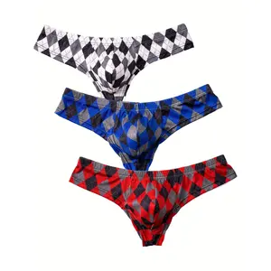 3-Pack Men's Low-Rise Boxer Briefs - Breathable Lightweight Underwear with Stylish Argyle, Plaid & Tropical Prints - Mid-Stretch Fabric, Machine Washable for Casual & Summer Wear, Comfortable Boxers, Fashionable Boxers, Nontransparent Material