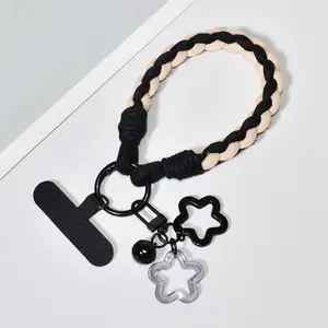 One Set Black & Khaki Nylon Hand Woven Smartphone Case Wrist Rope, High-End Phone Anti-Lost Short Portable Lanyard, Creative Hollowed-Out Star Bell Charm for Phone, Bag & Keychain, Cell Phone Charm, Phone Accessory