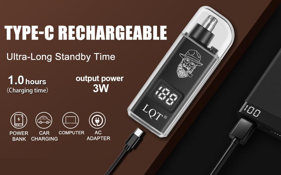 LQT Rechargeable Nose & Ear Hair Trimmer for Men, USB-C Electric Nose Hair Remover with LCD Display, Painless Dual Edge Blade Grooming Tool