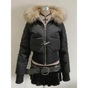 American Vintage Slim Jackets with Hooded Women Casual 2025 Winter Safari Coats Retro Clothing Button Warm Tops Elegant Hooded