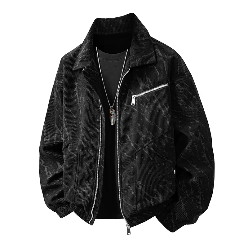 Men's American Retro Street Vibe Zip-Up Corduroy Coat - Regular Fit, Collared Longsleeves, Casual Comfy, Pockets, Menswear Essential for Spring & Fall Daily Wear