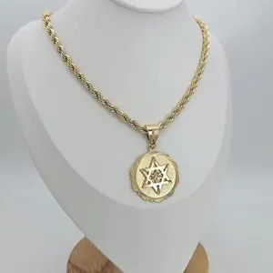 Gold Star of David Necklace, 5mm French Rope Chain, 14k Heavy Plated Gold, 30mm Pendant, Men's Accessory