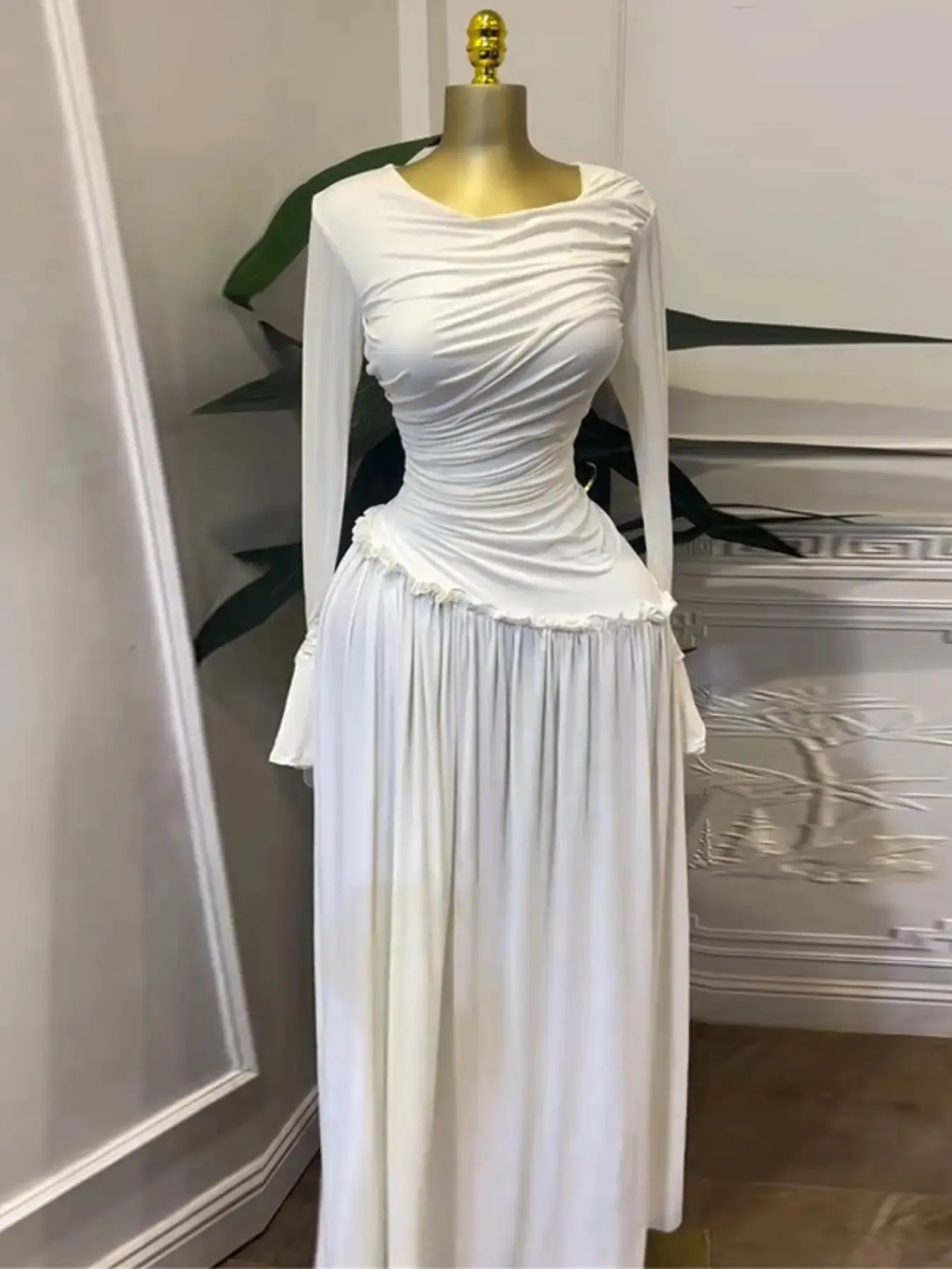 PULKRITU Elegant Chic Feminine Women's Long Sleeve O-Neck Big Swing Maxi Dress Woven, Fall & Winter Wear, Sweet Holiday Birthday Party Sexy Dress, Casual Style, Elegance