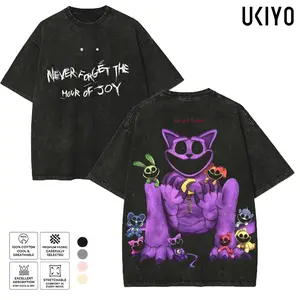 Poppy Playtime Hour of Joy Graphic Tee | Vintage Mineral Washed Oversized T-Shirt | CatNap Smiling Critters Heavyweight Cotton Retro Menswear Streetwear Top