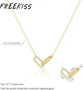 FREEKISS Pendant Necklace for Women, Dainty Necklaces for Women Simple Paperclip Choker Necklaces Cute Minimalist Open Oval Necklaces Jewelry for Women Gifts