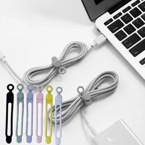 10-Piece Data Cable Organizer Set, Upgraded Reusable Silicone Tie Wraps, Office Desktop Travel Cord Management, Wire Storage Solution, Silicone Clip
