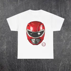 Red Power Ranger MMPR Tee - Casual Vintage Graphic T-Shirt with Red Mask Design, Oversized Fit, Classic Style